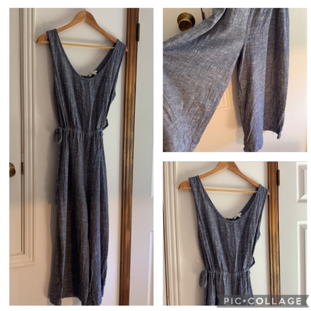 Jean jumper lightweight blue overalls size large wide leg Capris linen